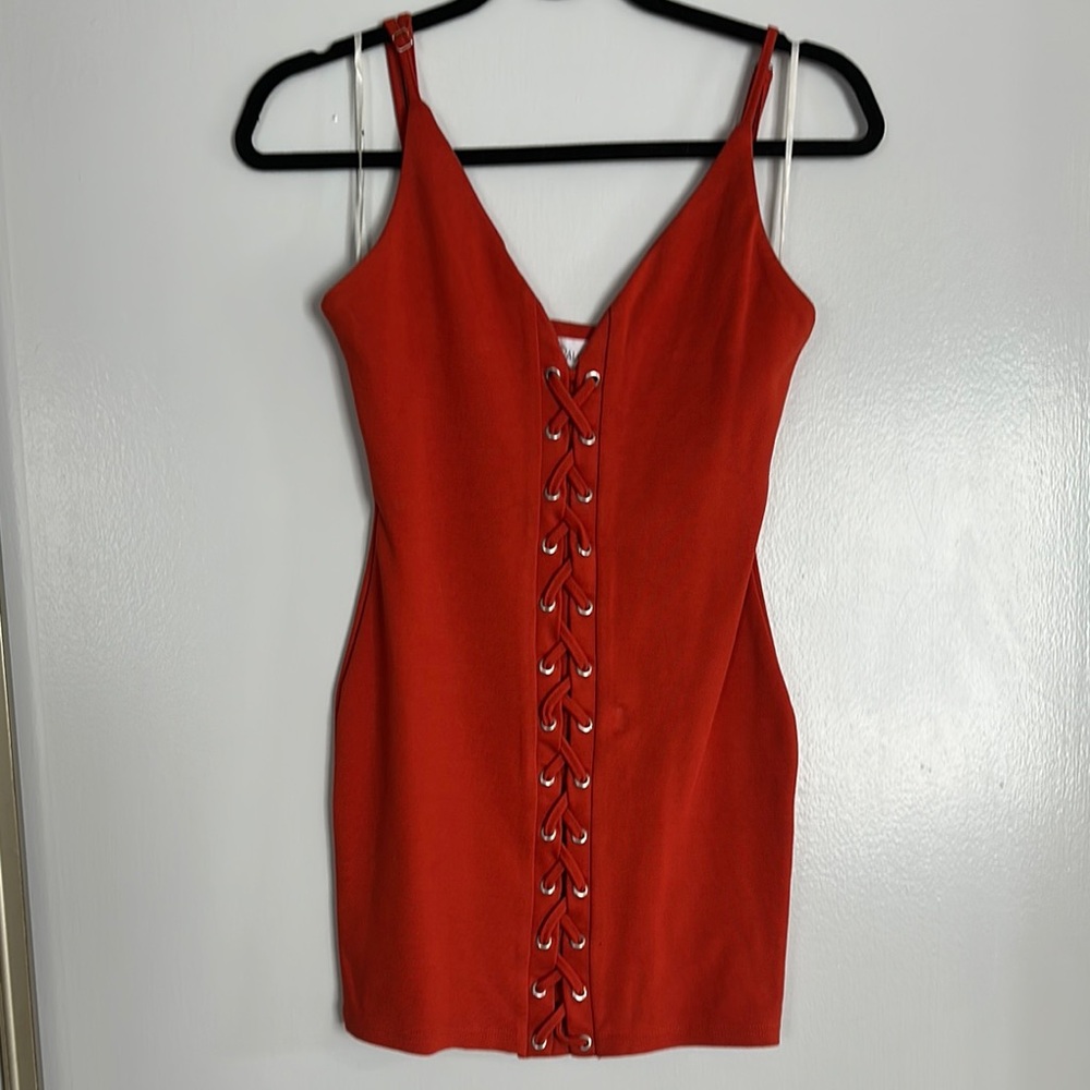 MOVING SALE - Rust Orange Lace-Up Mini Dress